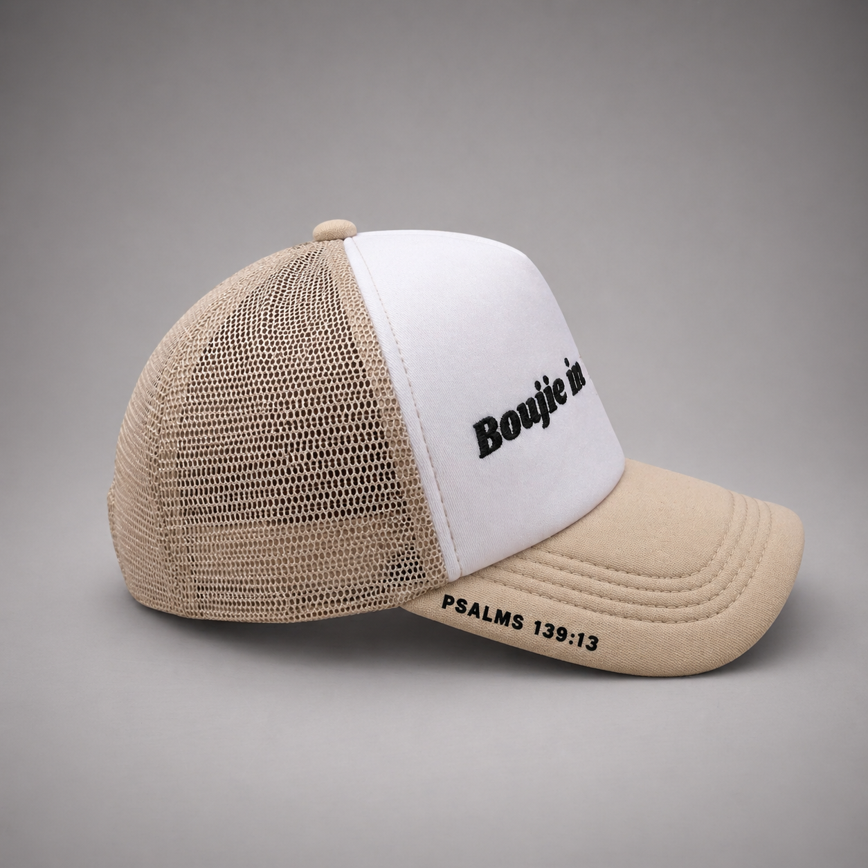 Boujie in Christ Beige Trucker Hat