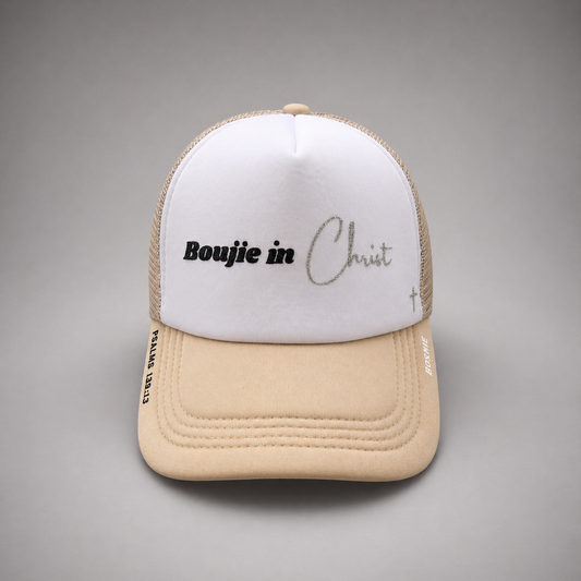 Boujie in Christ Beige Trucker Hat